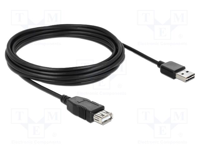 Cable; USB 2.0; USB A socket,USB A plug double sided; 5m; black