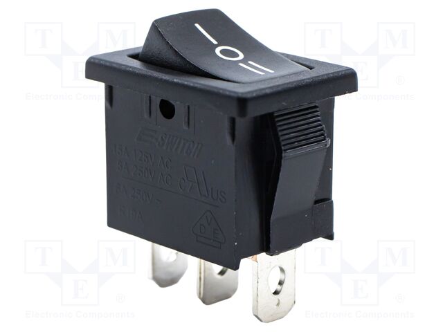 ROCKER; SP3T; Pos: 3; ON-OFF-ON; 8A/250VAC; black; none; Body: black