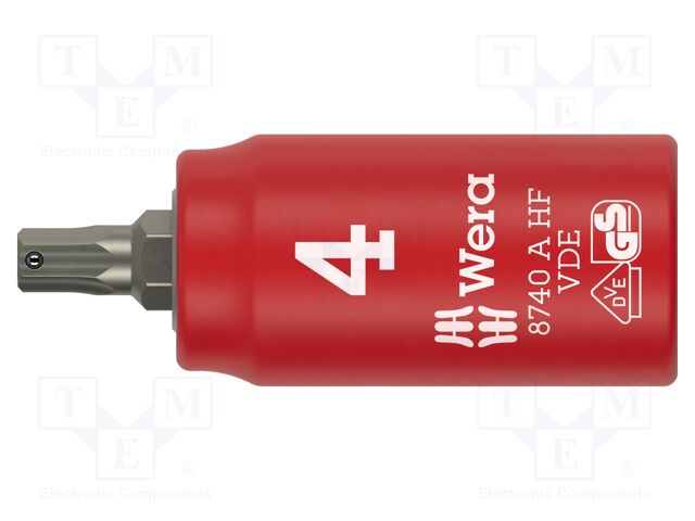 Socket; 6-angles,insulated,socket spanner; HEX 4mm; 1/4"; 1kVAC