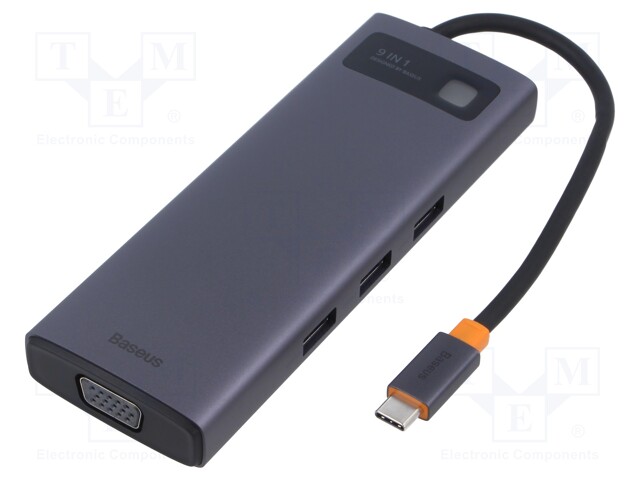 Hub USB; grey; Number of ports: 9; 0.18m; Enclos.mat: aluminium