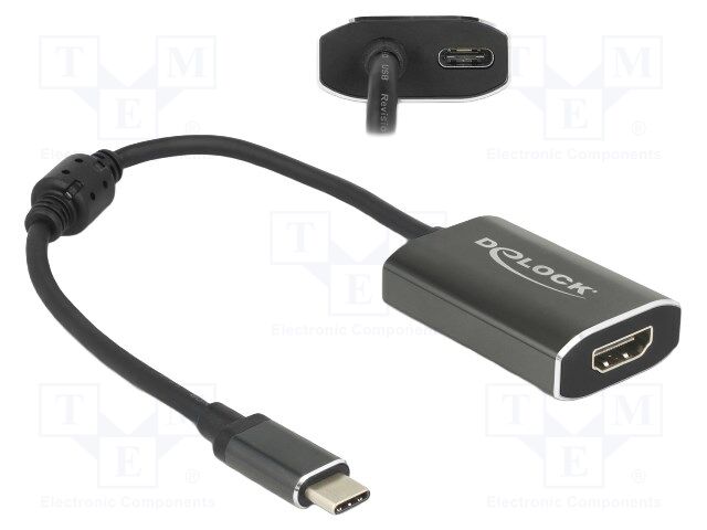 Adapter; HDMI socket,USB C socket,USB C plug; 0.2m; black; black