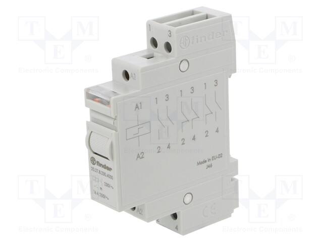 Relay: installation; bistable; NO x2; 230VAC; Mounting: DIN; 16A