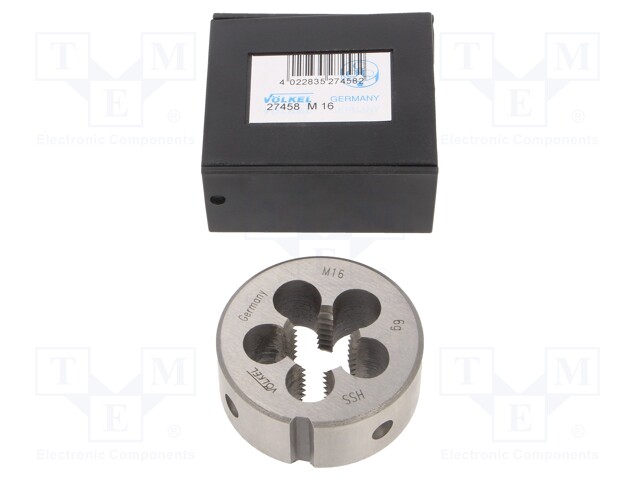 Threading die; HSS; M16; 2; Ø: 45mm; Thk: 18mm; Conform to: DIN 223