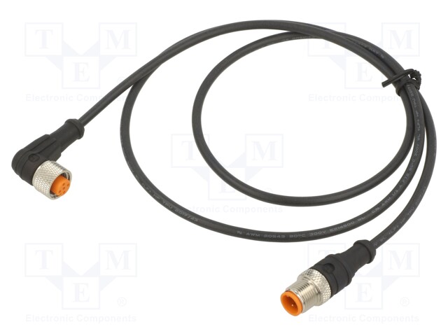 Connection lead; M12; PIN: 3; 1m; plug; 4A; LED; -25÷80°C; IP67; 30VDC
