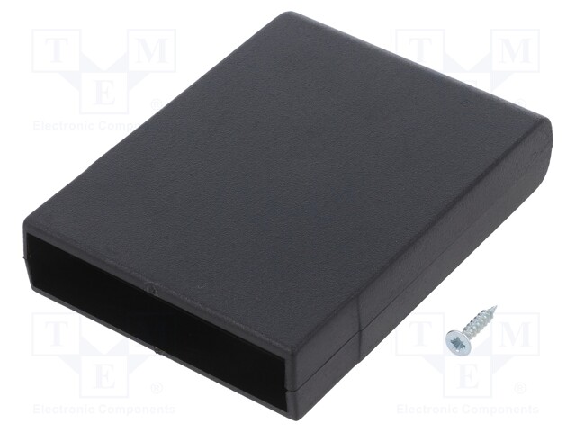 Enclosure: with panel; X: 69mm; Y: 90.5mm; Z: 19mm; ABS; black