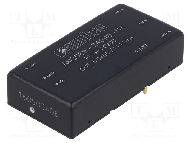 Converter: DC/DC; 20W; Uin: 9÷36V; Uout: 9VDC; Uout2: -9VDC; 2"x1"