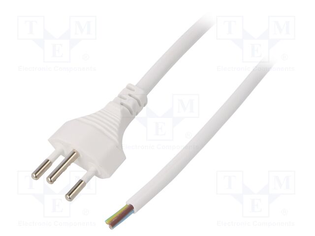 Cable; 3x1mm2; wires,SEV-1011 (J) plug; PVC; 1.8m; white; 10A; 250V