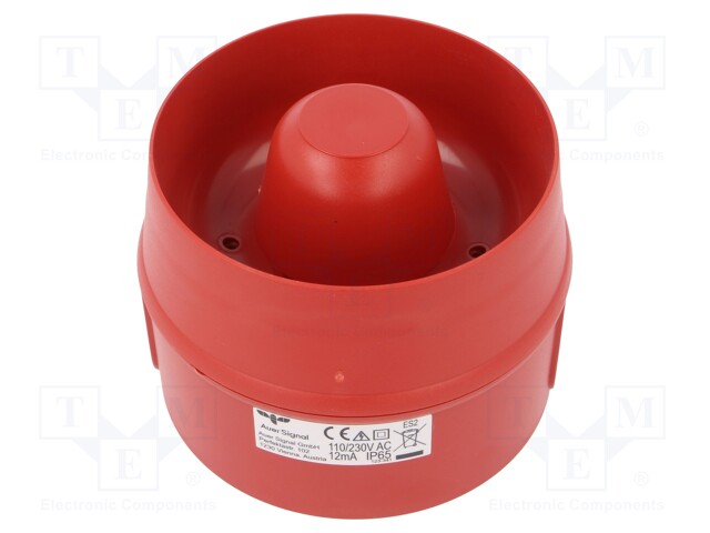 Signaller: sound; red; Usup: 230VAC; Sound level: 107dB; IP65