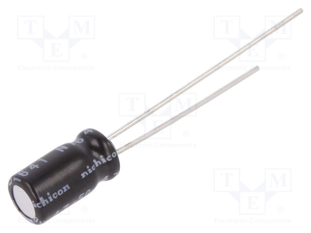 Capacitor: electrolytic; THT; 4.7uF; 50VDC; Ø5x9mm; Pitch: 2mm; ±20%