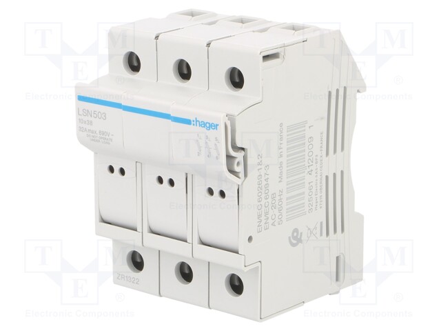 Fuse disconnector; 10x38mm; DIN; 32A; 690V; Poles: 3; -40÷70°C; IP20