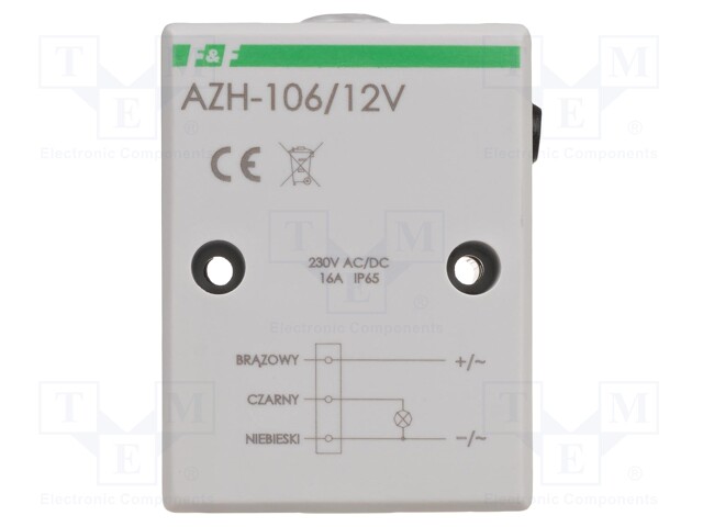 Twilight switch; wall mount; 12VAC; 12VDC; SPST-NO; IP65; 16A