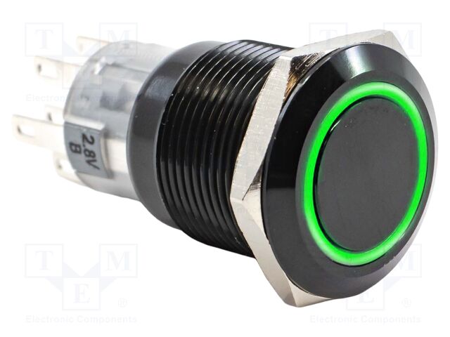 Switch: vandal resistant; DPDT; 2A/24VDC; IP67; ON-ON; green; Ø19mm