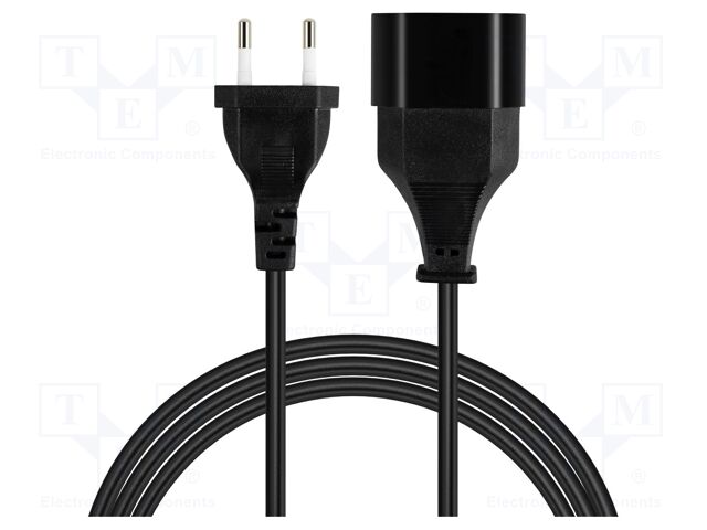 Cable; 2x0.75mm2; CEE 7/16 (C) socket,CEE 7/16 (C) plug; 1.5m