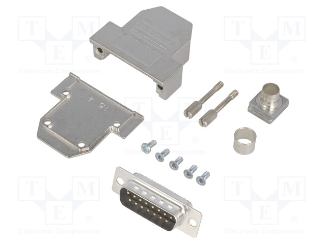D-Sub; PIN: 15; plug; male; soldering; for cable; black