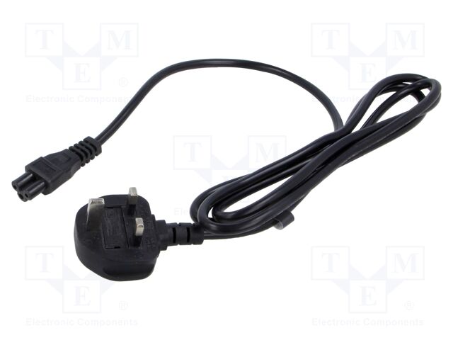 Cable; 3x0.75mm2; BS 1363 (G) plug,IEC C5 female; PVC; 1.8m; 2.5A