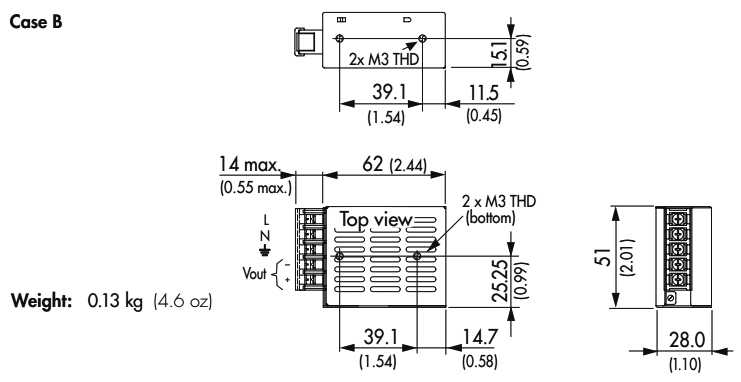 Power supply: switched-mode; modular; 10W; 3.3VDC; 62x51x28mm; 3A