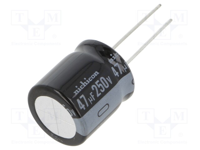 Capacitor: electrolytic; THT; 47uF; 250VDC; Ø18x20mm; Pitch: 7.5mm