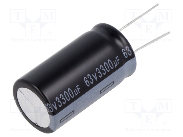 Capacitor: electrolytic; THT; 3300uF; 63VDC; Ø30x40mm; ±20%; 2000h