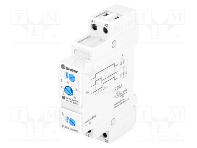 Timer; 0,1s÷20min; DPST-NO; 250VAC/6A; 24÷240VAC; 24÷240VDC; DIN