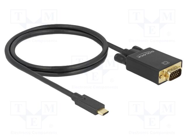 Cable; D-Sub 15pin plug,USB C plug,VGA male; 1m; black; black