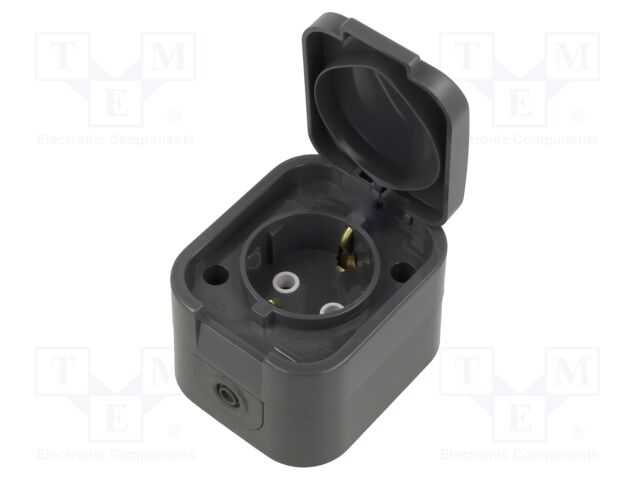 Connector: AC supply; socket; 2P+PE; 250VAC; 16A; grey; wall mount