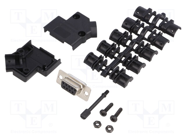 D-Sub; PIN: 9; plug; female; soldering; for cable; black