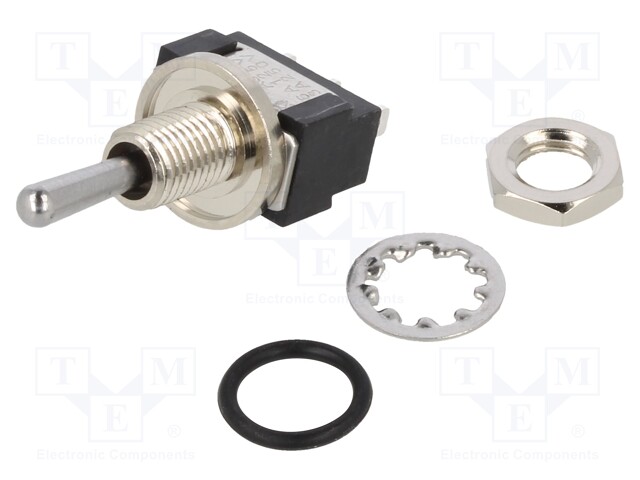 Switch: toggle; Pos: 3; SPDT; (ON)-OFF-(ON); 6A/125VAC; 6A/6VDC