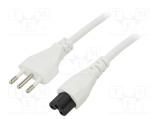 Cable; 3x0.75mm2; CEI 23-50 (L) plug,IEC C5 female; PVC; 1m; 10A