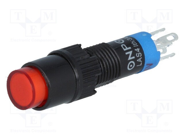 Switch: push-button; Pos: 2; SPDT; 0.5A/250VAC; 1A/24VDC; red; red