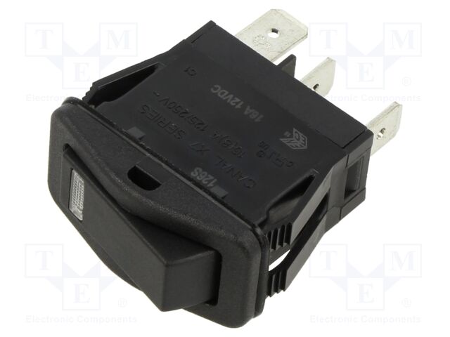 ROCKER; SPST; Pos: 2; OFF-ON; 16A/12VDC; black; IP67; LED; 12VDC; 20mΩ