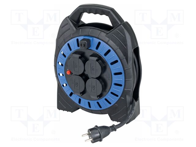 Extension lead; 3G1.5mm2; enclosed reel,with flap,rolled; black