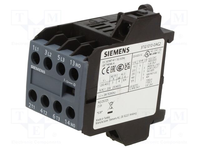 Relay Contactor, 3TG10 Series, 4PST-NO, 4P, 8.4 A at 400 VAC, 4 kW at 400 VAC