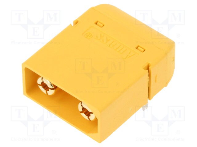 Socket; DC supply; XT90; male; PIN: 2; on PCBs; THT; Colour: yellow