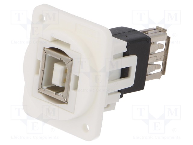 Coupler; USB A socket,USB B socket; FT; USB 2.0; plastic; 19x24mm
