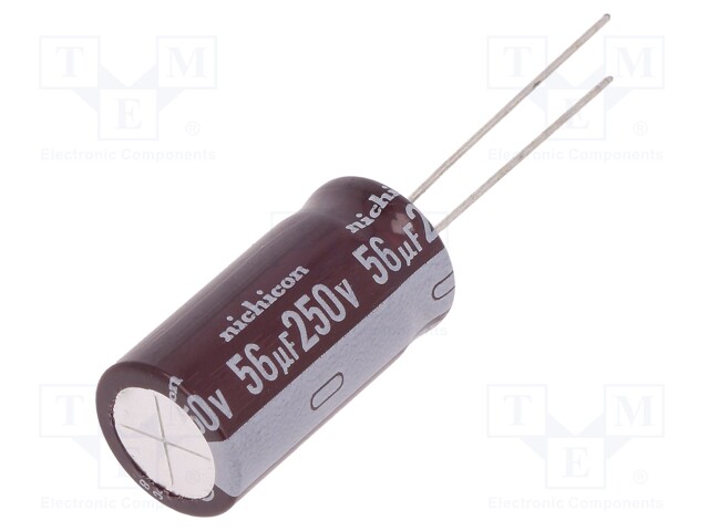 Capacitor: electrolytic; THT; 56uF; 250VDC; Ø12.5x25mm; Pitch: 5mm
