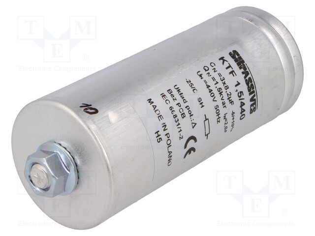 Capacitor: polypropylene; three phase; Q@50Hz: 1.5kVAR; 440VAC; 2A