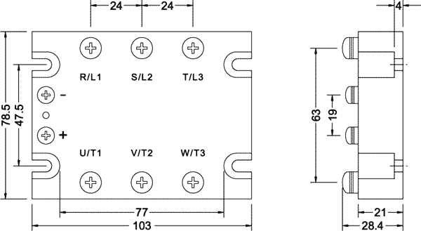 Relay: solid state; Ucntrl: 12÷32VDC; 25A; 48÷480VAC; 3-phase