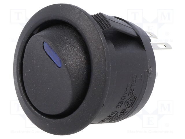 ROCKER; SPST; Pos: 2; OFF-ON; 10A/250VAC; 10A/24VDC; black; LED 4VDC