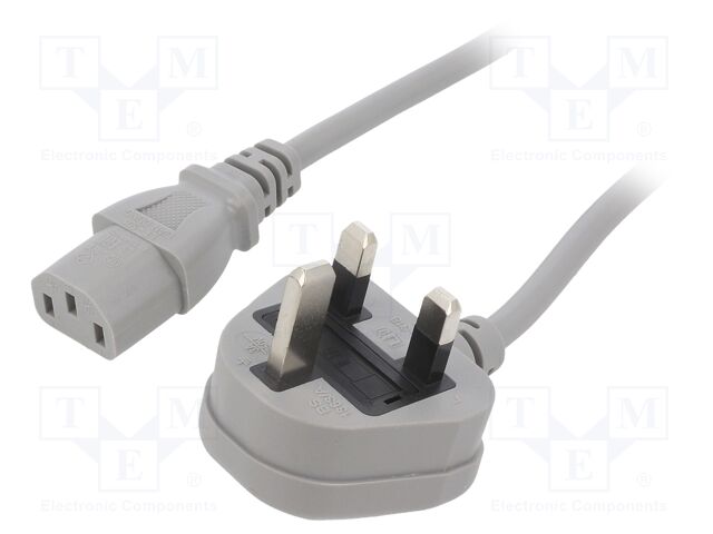 Cable; 3x0.75mm2; BS 1363 (G) plug,IEC C13 female; PVC; 1.8m