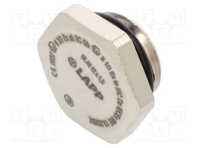 Stopper; M12; 1.5; IP68; Mat: brass; Plating: nickel; with seal; 16mm