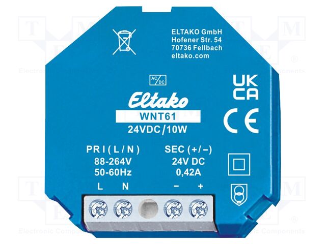 Power supply: switching; plaster embedded; 88÷264VAC; 10W; 24VDC