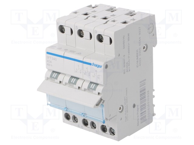 Module: toggle switch; Poles: 3; 230VAC; 40A; IP20; DIN; Stabl.pos: 3