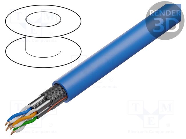 Wire; S/FTP; 4x2x23AWG; 7; solid; Cu; LSZH; blue; 100m; Øcable: 7mm