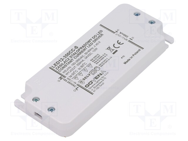 Power supply: switched-mode; LED; 12W; 10÷35VDC; 350mA; 185÷265VAC