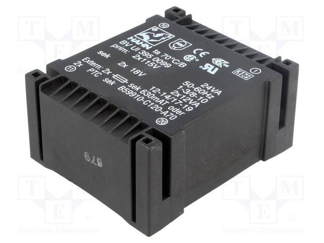 Transformer: encapsulated; 24VA; 115/115VAC; 18V; 18V; 666mA; 666mA