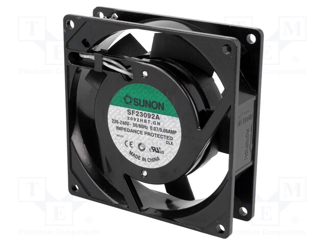 Fan: AC; axial; 230VAC; 92x92x25mm; 51(±7%)m3/h; 37dBA; 2350rpm