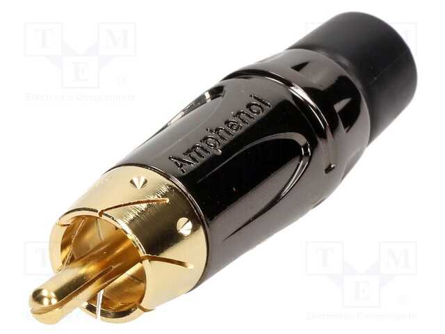 Plug; RCA; male; short; straight; soldering; black; gold-plated