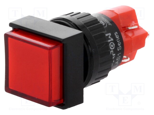 Switch: push-button; Pos: 2; SPDT; 3A/250VAC; 2A/24VDC; red; red