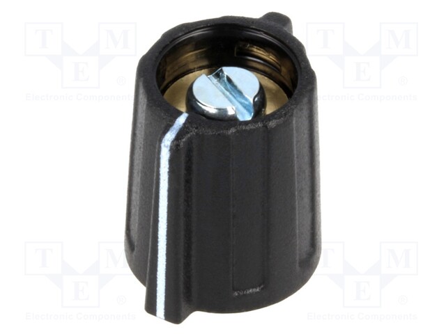 Knob; with pointer; ABS; Shaft d: 6mm; Ø13x15mm; black