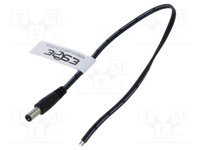Cable; 2x0.52mm2; DC 5,5/2,5 plug; straight; black; 0.25m